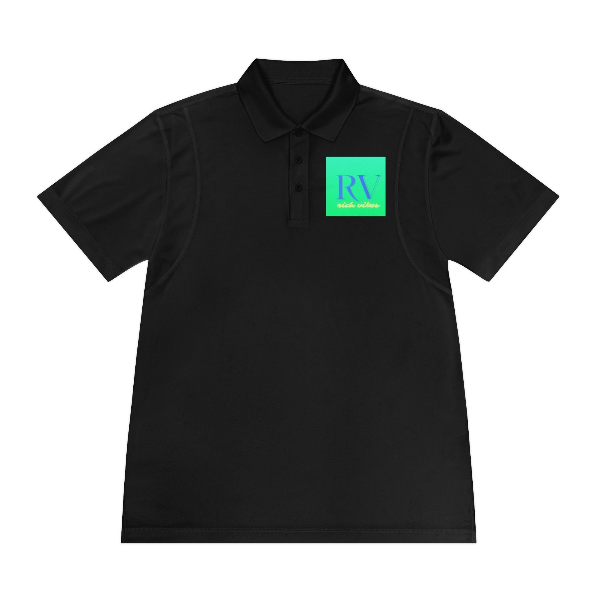 Rich Vibes RV Palm Tree Tropical Sea Green Back Logo 2.0 - Men's Sport Polo Shirt